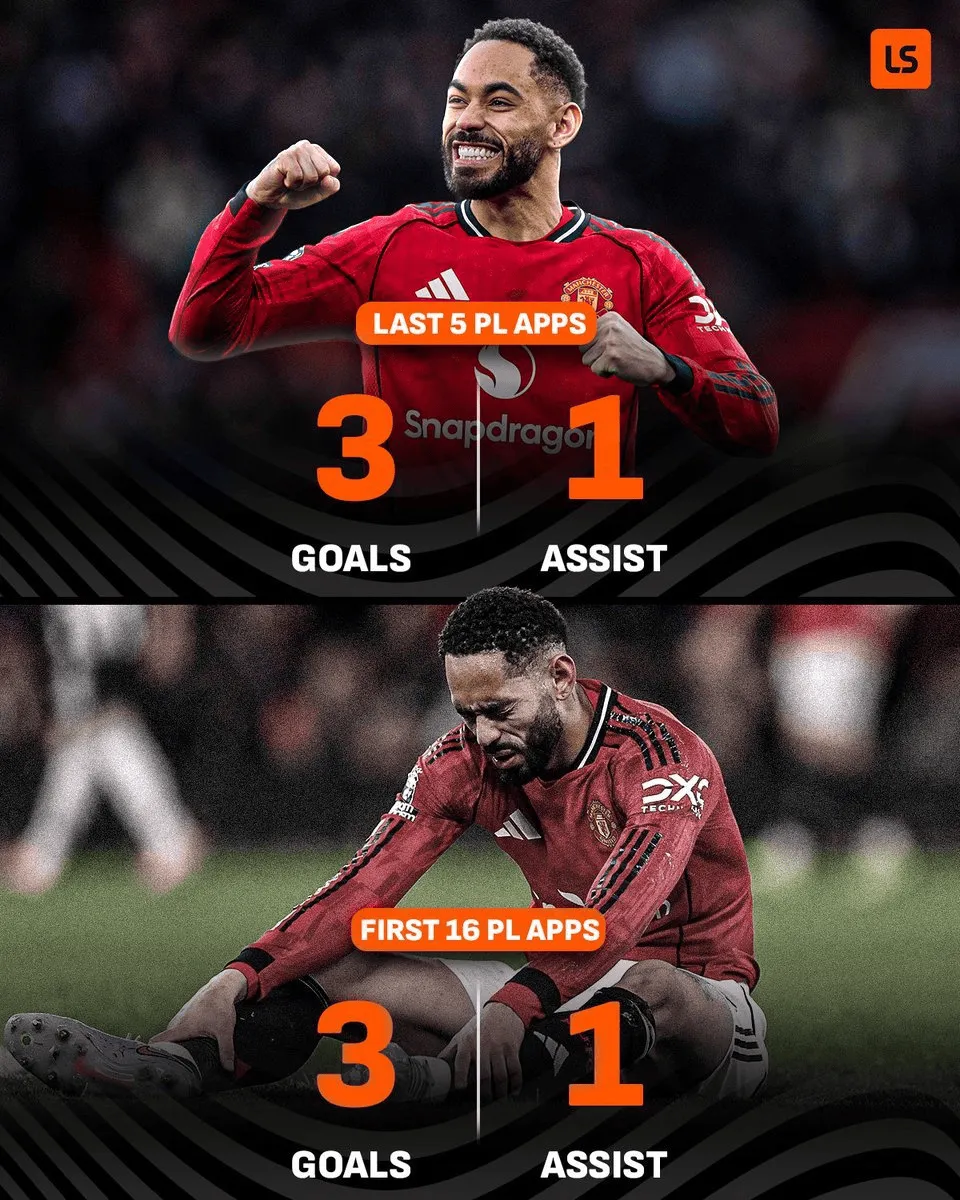 沙巴体育-库尼亚近5场英超贡献3球1助，与在曼联的前16场联赛数据相同